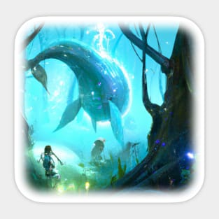 Flying whale in magical forest Sticker